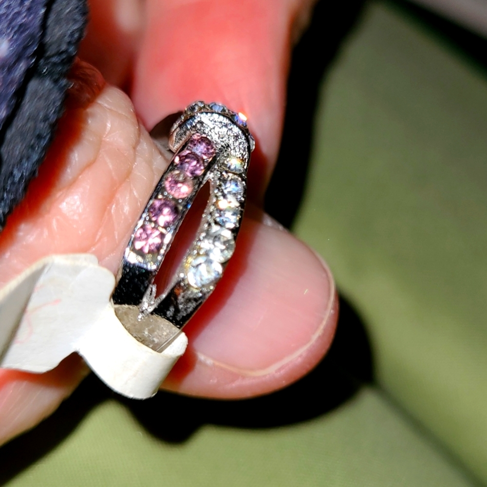 Pink & Clear Crystal Rhinestone Criss-Cross Bow Style Silver-tone Ring Size 8 - Picture 7 of 10